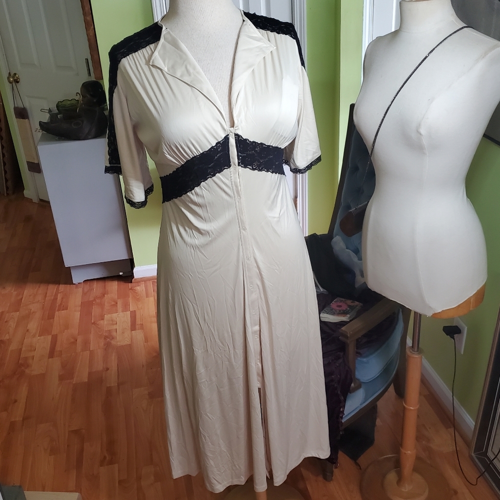Elegant Cream and Black Women's Nightgown